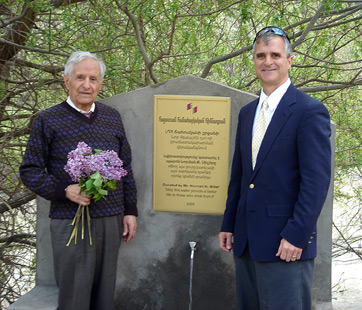 Norman Miller and his son Berj in Nor-Getashen, Nagorno-Karabakh