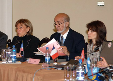 Chairman of Armenia Fund USA, New York Kevork Toroyan (center) and Executive Director Irina Lazarian (right) at the  Affiliates Meeting