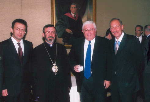 (L to R) Ambassador Tatoul Markarian, Archbishop Barsamian, Hagop Vartivarian, Mark Geragos