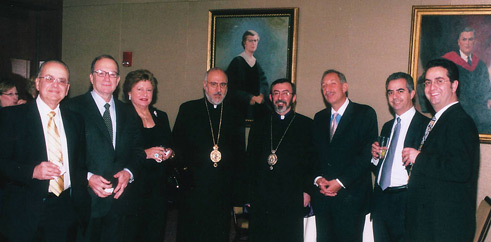 (L to R) Rene Chirinian, Dr. and Mrs Mekhjian, Archbishop Choloyan, Archbishop Barsamian, Mark Geragos, Nazaret Festekjian, Raffi Festekjian