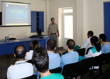 A world-renowned pioneer in interventional radiology, Dr. Jiri Vitek, makes a presentation on his specialty at YSMU.