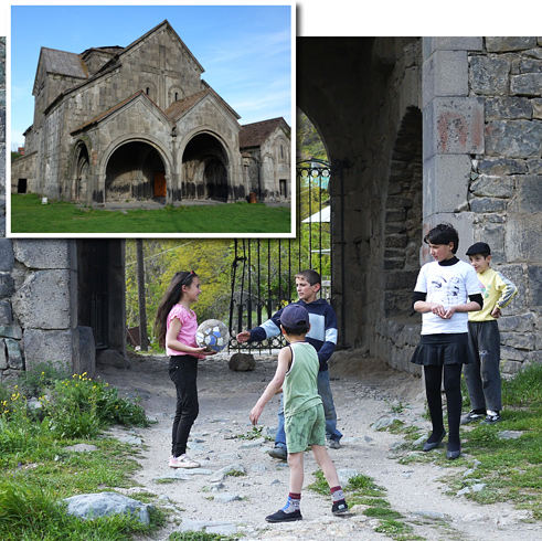 Children playing in Akhtala monastery, Armenia